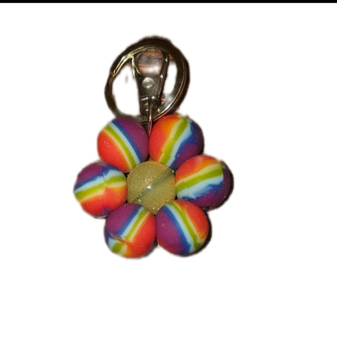 Customizable 7 beaded Flower Keychain - Colorful Flower Design with Keyring Attachment