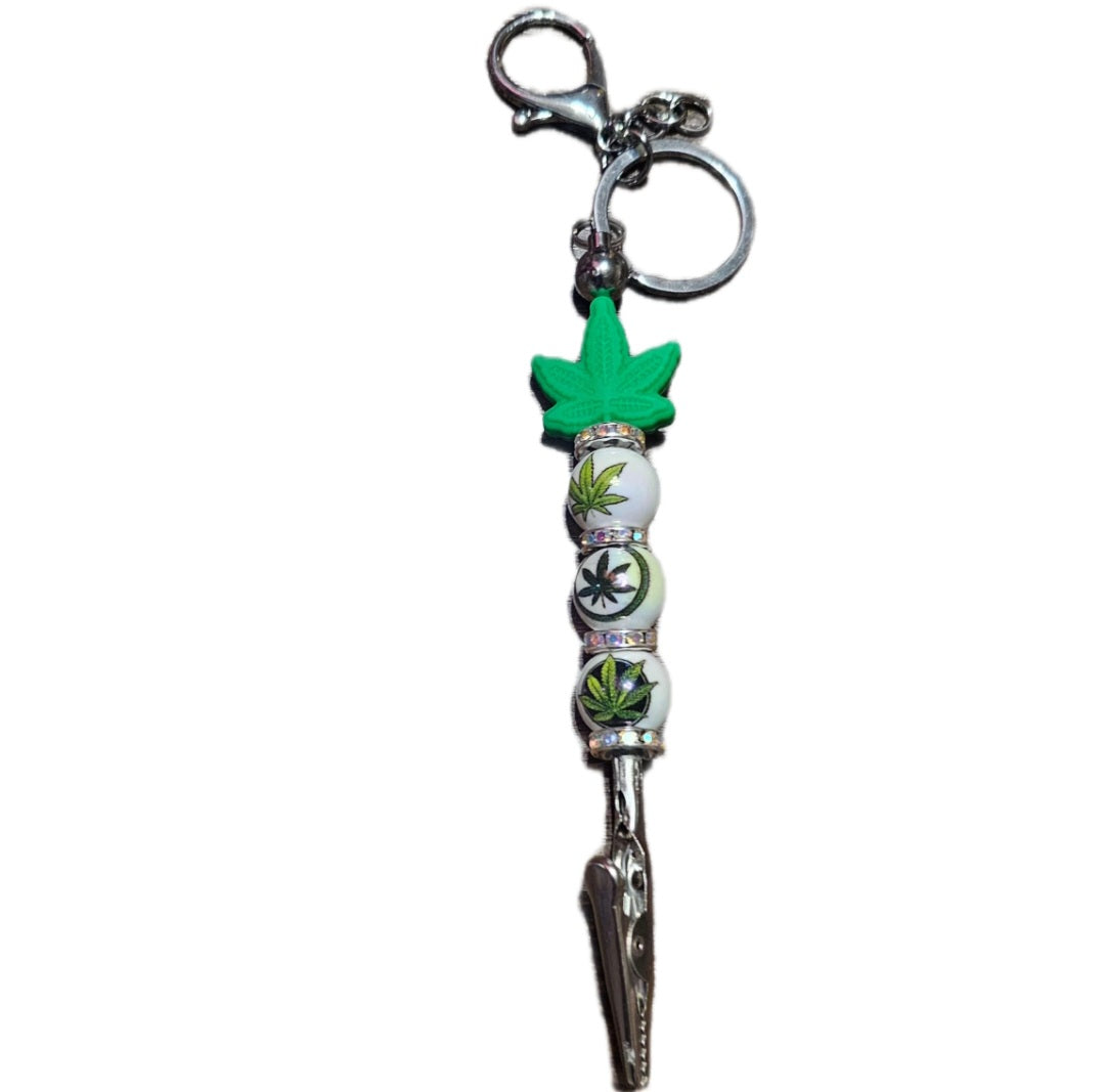 Customizable Beaded Card Holder with Colorful Beads and Decorative Design with a large keychain attachment.