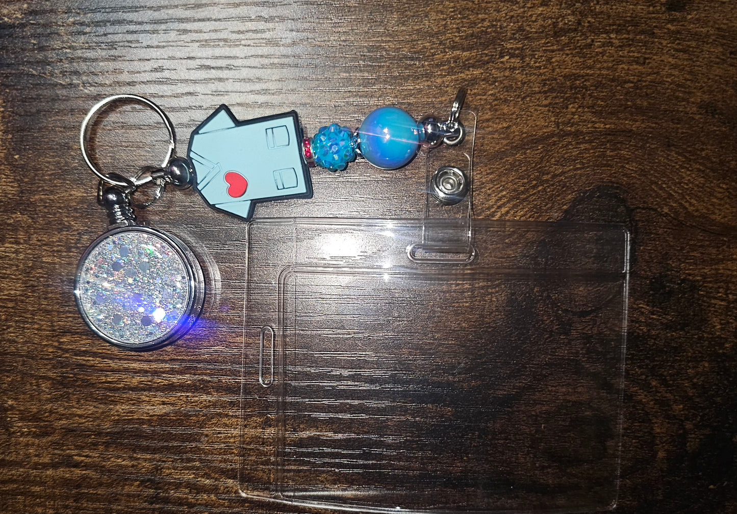 Customized Glitter Retractable Beaded Badge Reel