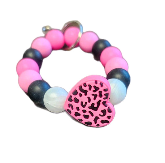 Heart Wristlet Keychain - Colorful Beads with Heart Shape, Keyring Attachment *LARGE*