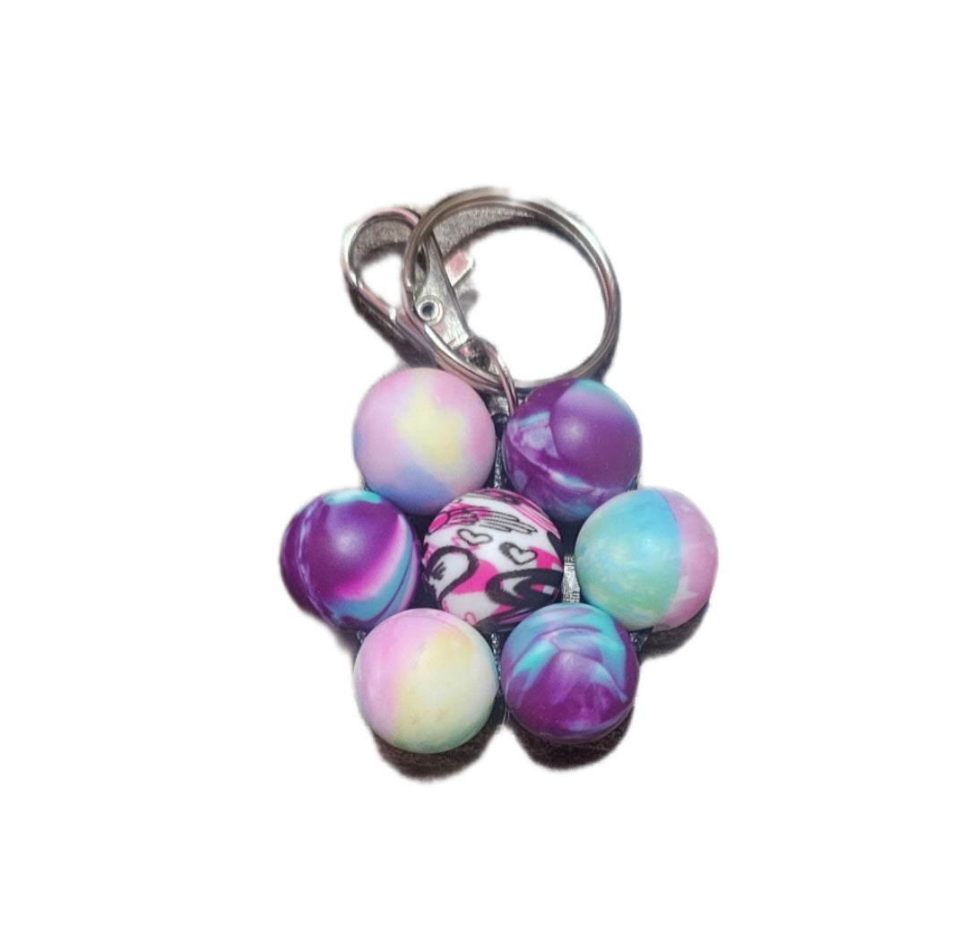 Customizable 7 beaded Flower Keychain - Colorful Flower Design with Keyring Attachment