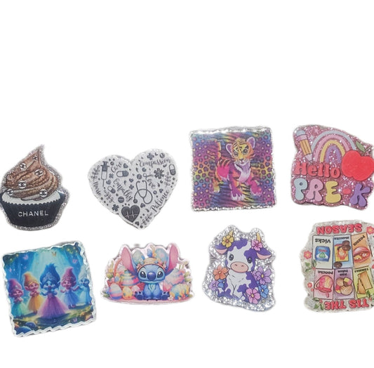 Acrylic Badge Real Toppers - Add-On Only - Features Cartoon Characters and Text