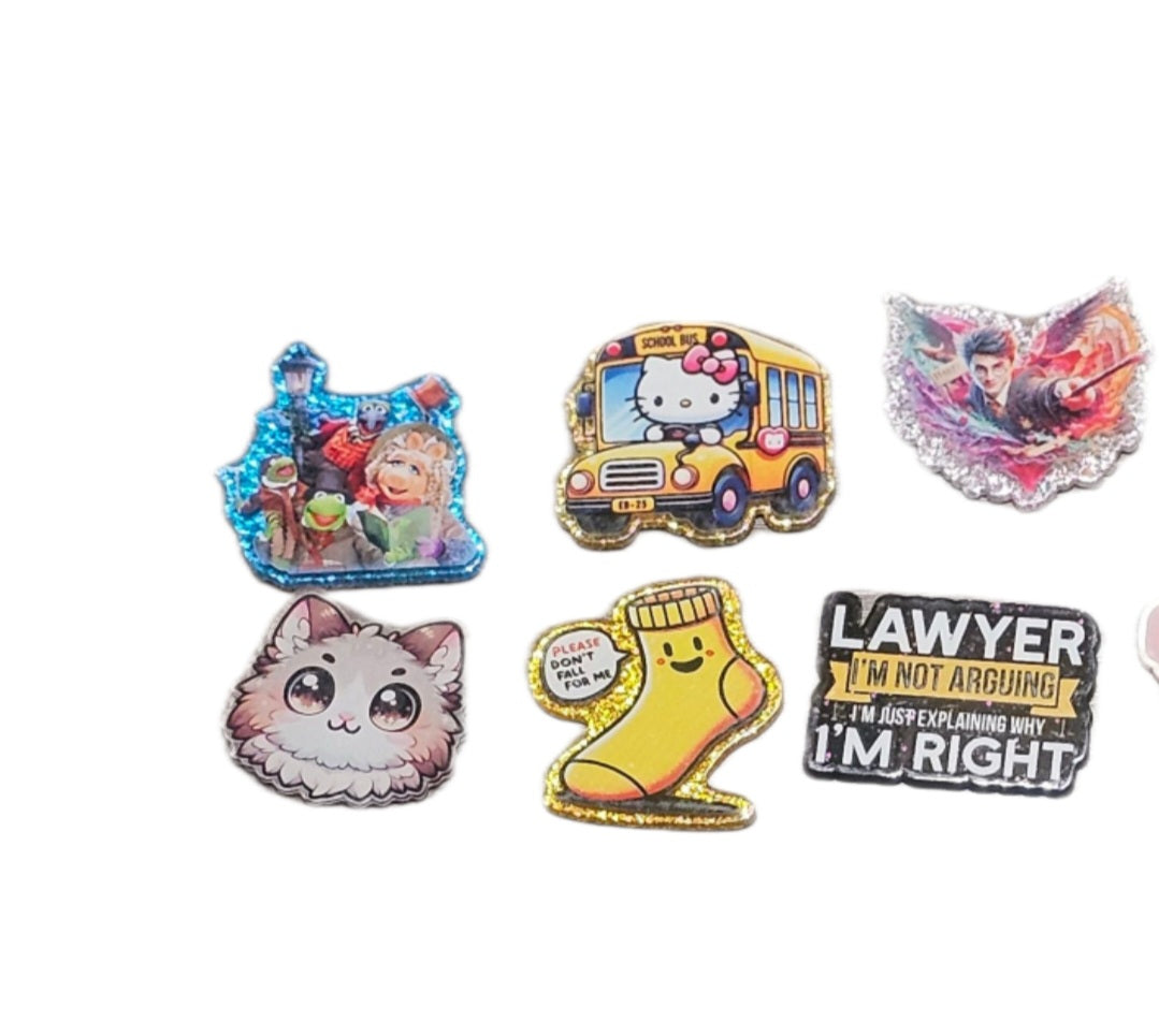 Acrylic Badge Real Toppers - Add-On Only - Features Cartoon Characters and Text