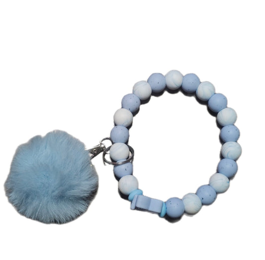 Blue Butterfly 20 Bead Wristlet with Focal & Pom, Blue Beads, Light Blue Color, Unique Design