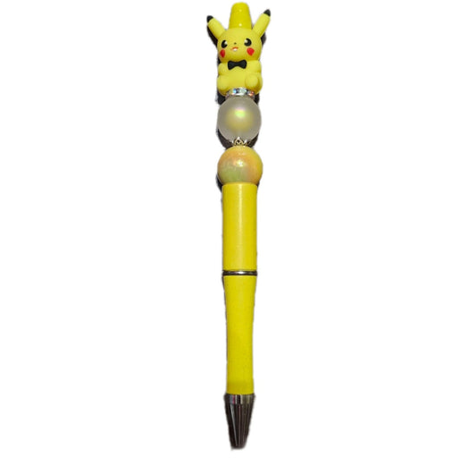 Yellow Pikachu Beaded Pen with Character Design and Decorative Accents