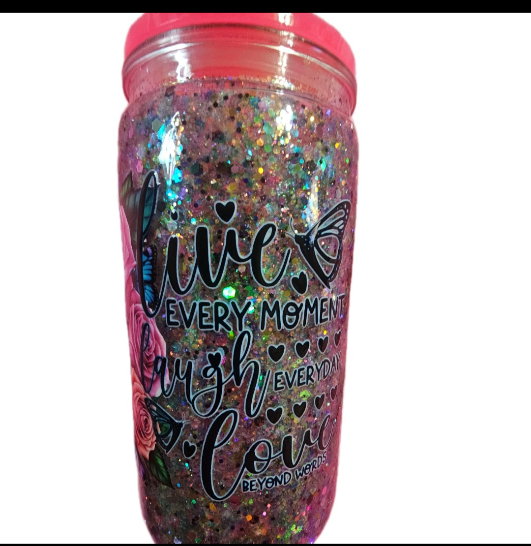 Beautiful 16oz Tattoo Girl style Snowglobe with Glitter and Floral