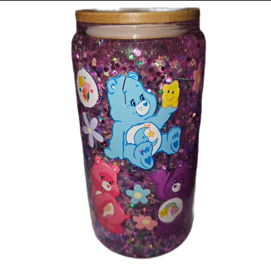 16OZ Glass Snowgobe cup with bamboo lid and straw🚨🚨discounted care bear🚨🚨