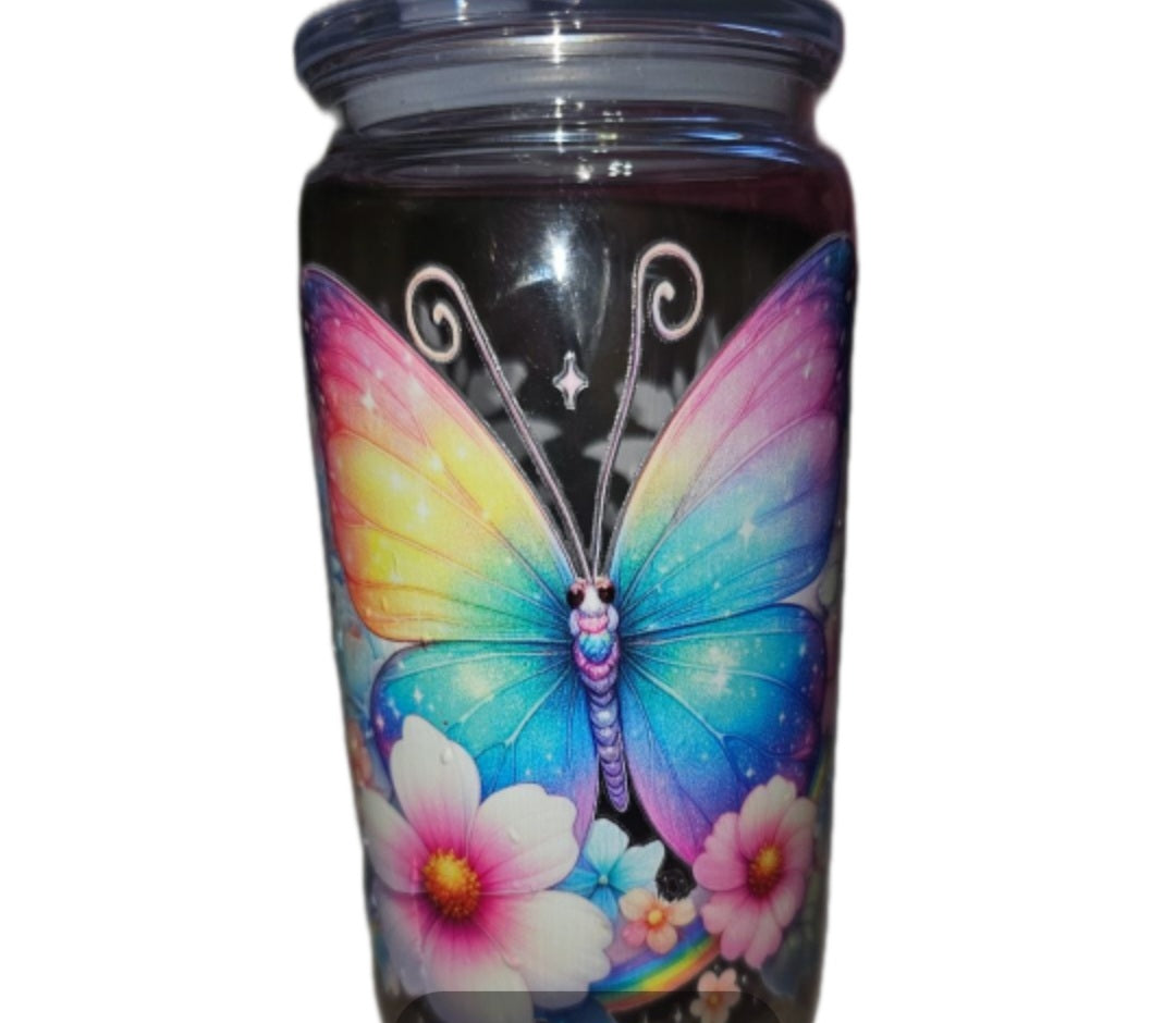 16oz double wall clear acrylic tumbler with wraps on them. non snowglobe. Butterfly