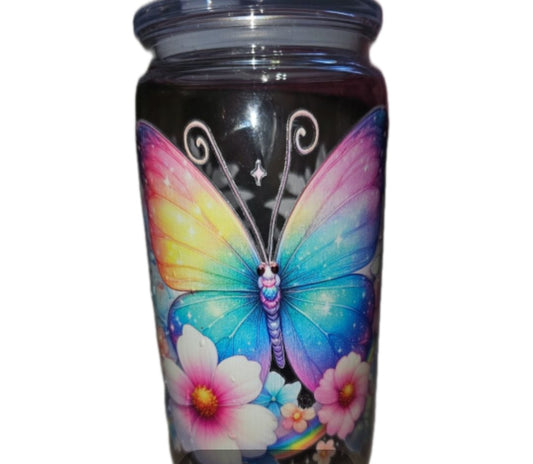 16oz double wall clear acrylic tumbler with wraps on them. non snowglobe. Butterfly
