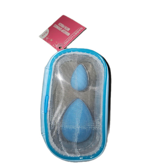 Blue 2pc Makeup Sponges with Pouch - Includes 2 Blue Sponges for Convenient Storage
