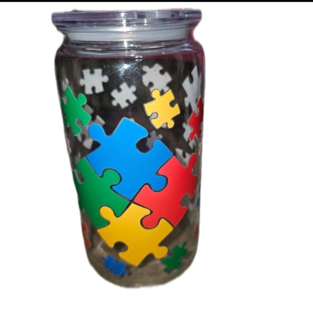 16oz double wall clear acrylic tumbler with wraps on them. non snowglobe. Autism