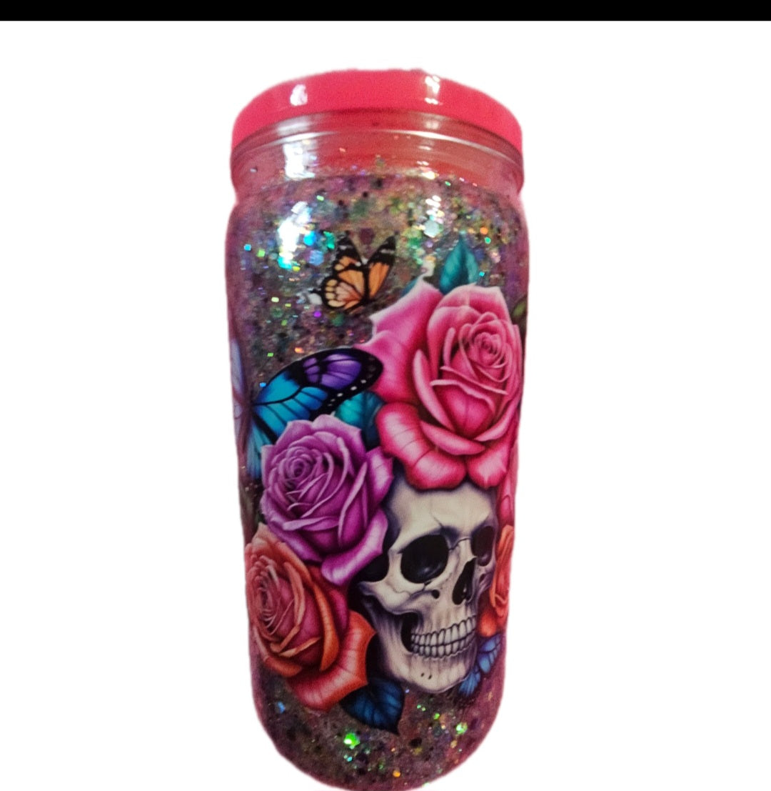 Beautiful 16oz Tattoo Girl style Snowglobe with Glitter and Floral