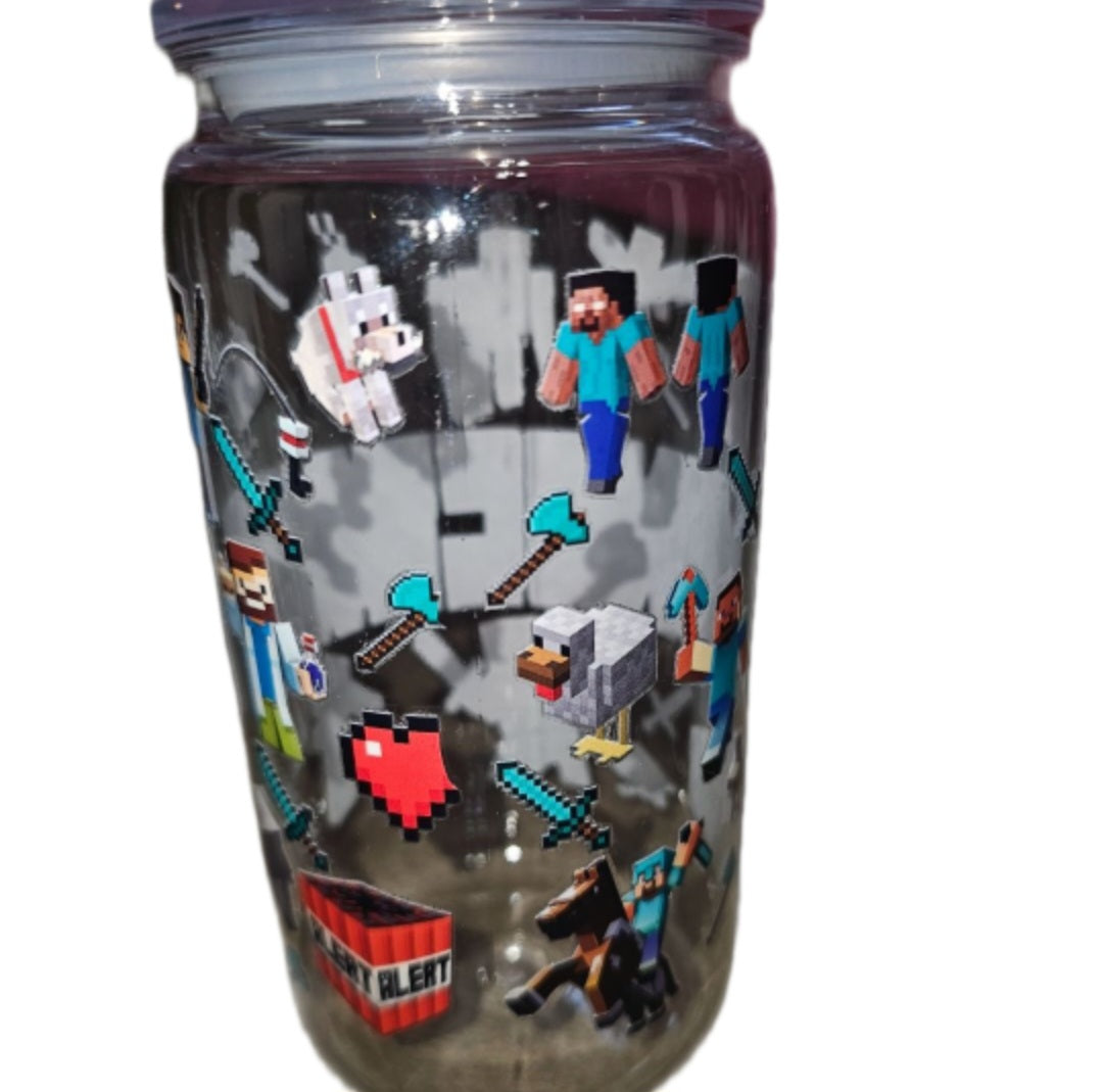 16oz double wall clear acrylic tumbler with wraps on them. non snowglobe. Minecraft